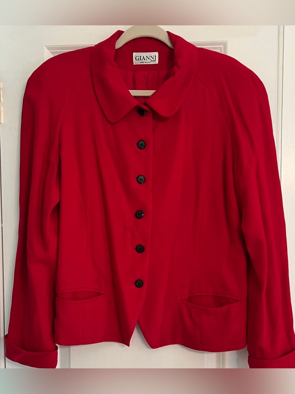 VTG Gianni Sport Cherry Red Button Front Blazer Jacket USA Made 14